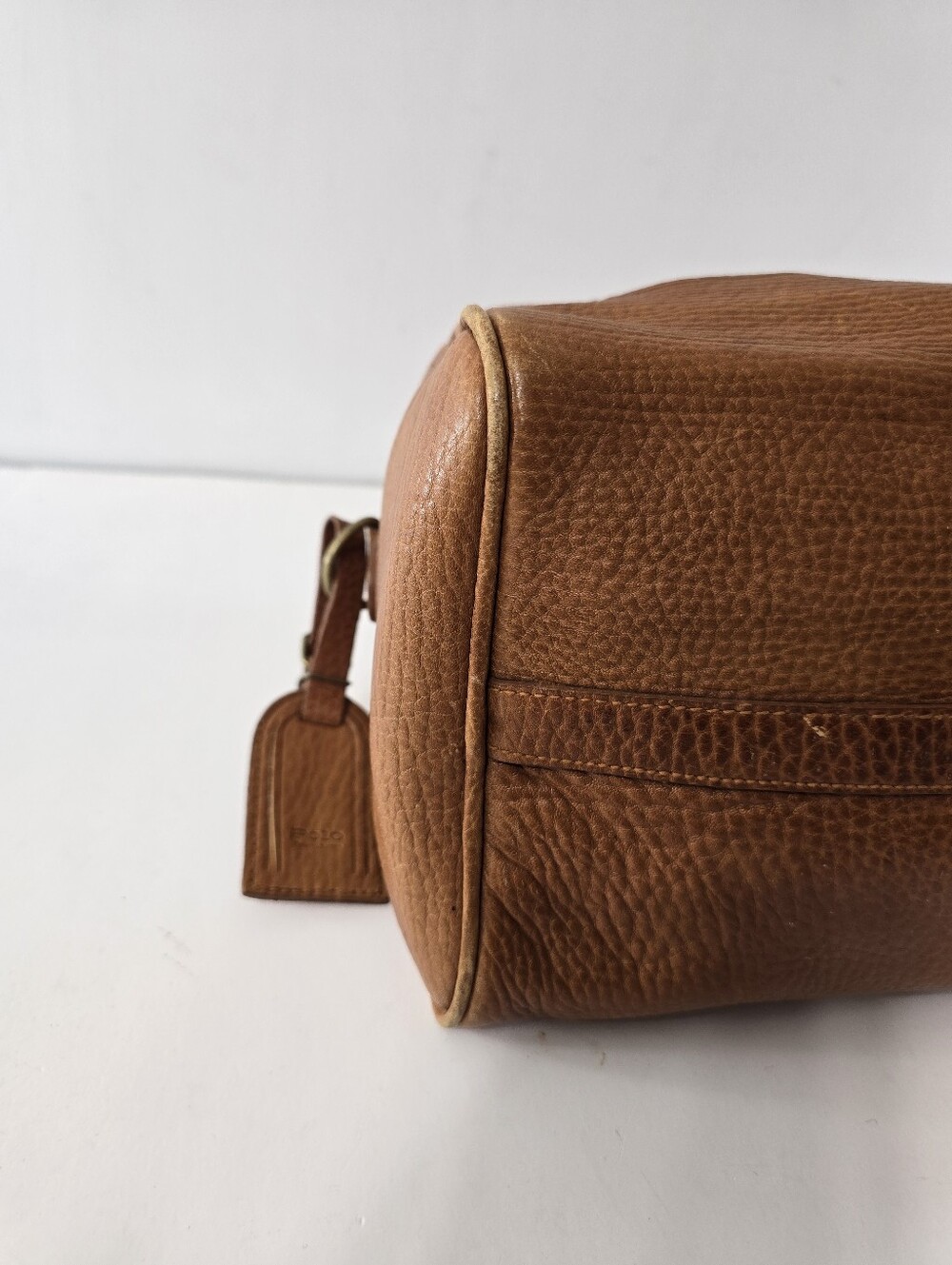 Ralph Lauren Vintage Speedy Dr Bag Pebble Saddle Tan Leather Satchel VTG 90s - Picture 10 of 16